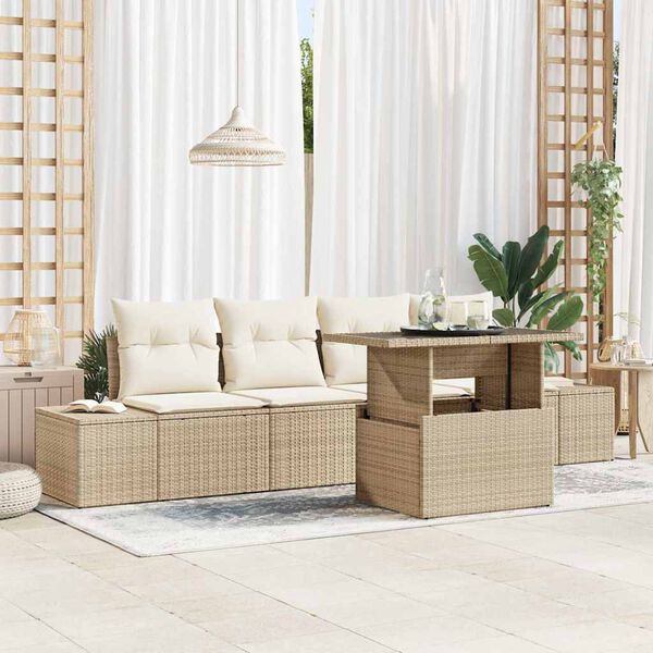 vidaXL Set di divani con cuscino 5 pcs Beige e Crema polyrattan