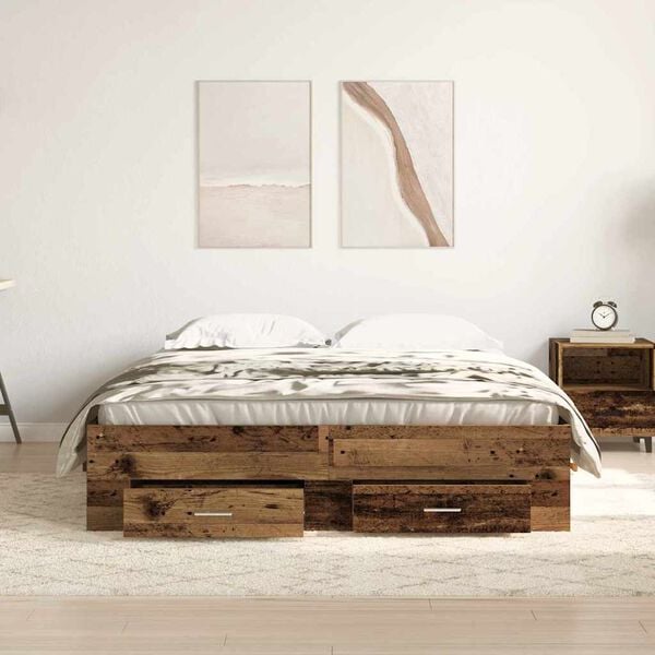 vidaXL Struttura del letto con cassetto Legno vecchio 140 x 190 cm