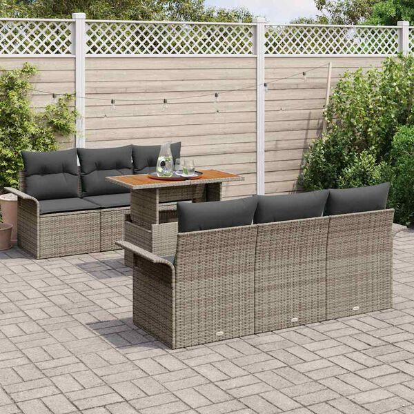 vidaXL Set Divano da Giardino 7 pcs Grigio Poly Rattan