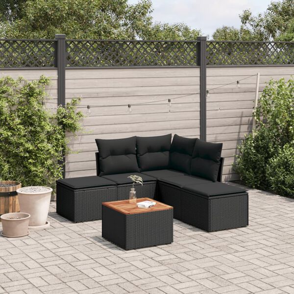 vidaXL Set Divano da Giardino 6 pz con Cuscini Nero in Polyrattan