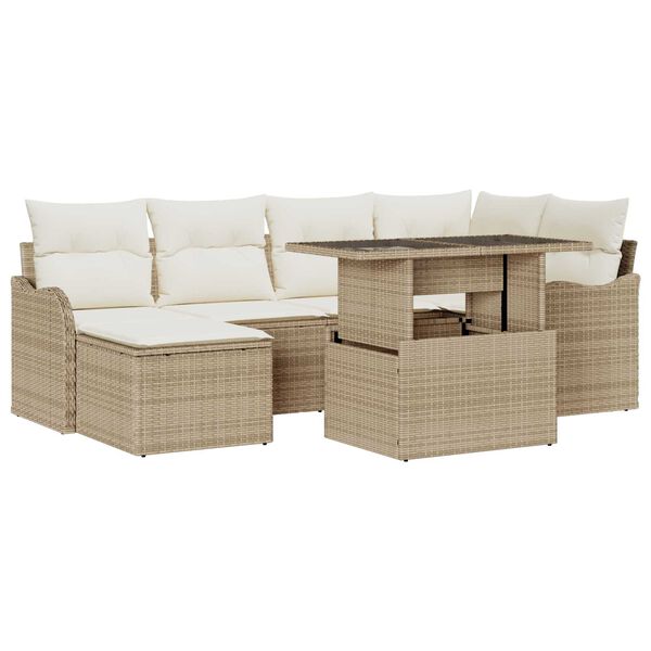 vidaXL Set Divano da Giardino con cuscino 7 pcs Beige Poly Rattan