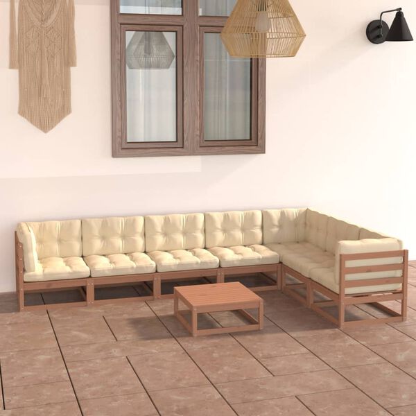 vidaXL Set Salotto Giardino e Cuscini 8 pz Legno Massello Pino Ambra