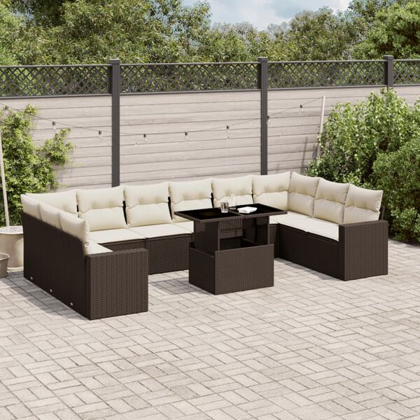 vidaXL Set Divani da Giardino 11 pz con Cuscini Polyrattan Marrone