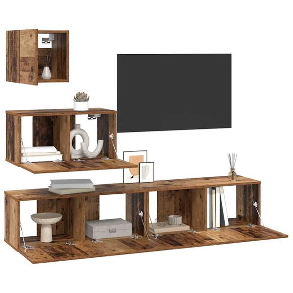 vidaXL Set mobile TV 4 pcs Legno vecchio Legno multistrato