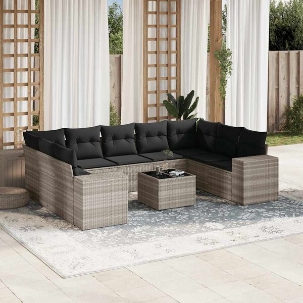 vidaXL Set Divano Giardino 10 pz con Cuscini Grigio Chiaro Polyrattan