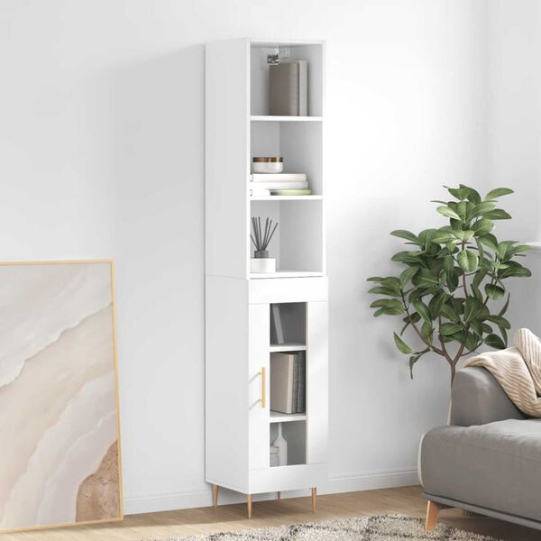 vidaXL Credenza 34,5x34x180 cm in Legno Multistrato Bianco Lucido