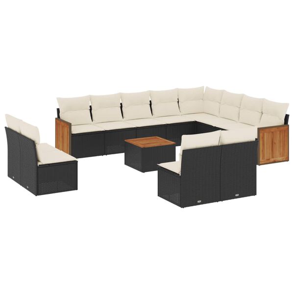 vidaXL Set Divani da Giardino 13pz con Cuscini Nero in Polyrattan