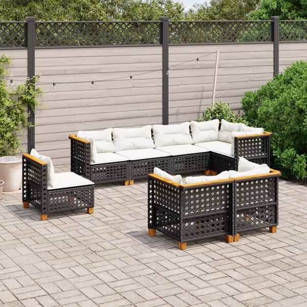 vidaXL Set Divani da Giardino con Cuscini 8 pz Nero in Polyrattan