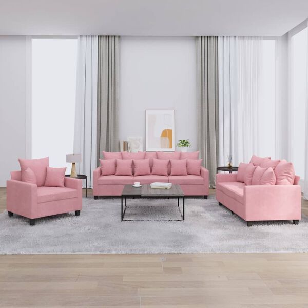 vidaXL Set di Divani 3 pz con Cuscini rosa in Velluto