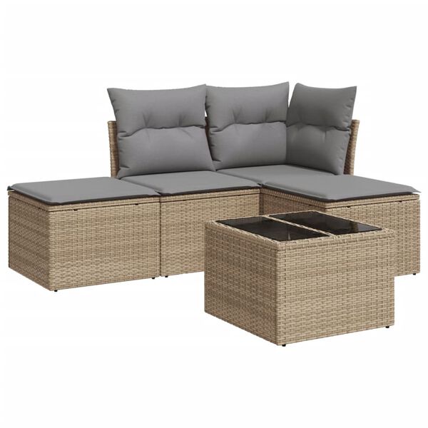 vidaXL Set Divano da Giardino 5 pz con Cuscini Beige in Polyrattan