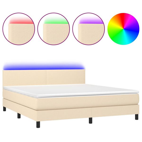 vidaXL Letto a Molle con Materasso e LED Crema 180x200 cm in Tessuto