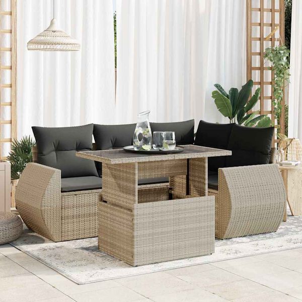 vidaXL Set Divano da Giardino 5pz con Cuscini Grigio Chiaro Polyrattan