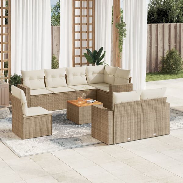 vidaXL Set Divano da Giardino 9 pz con Cuscini Beige in Polyrattan