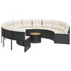 vidaXL Divano Giardino con Tavolo e Cuscini Circolare Nero Polyrattan