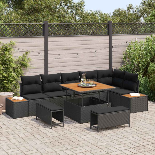 vidaXL Set Divano da Giardino 9 pcs Nero polyrattan