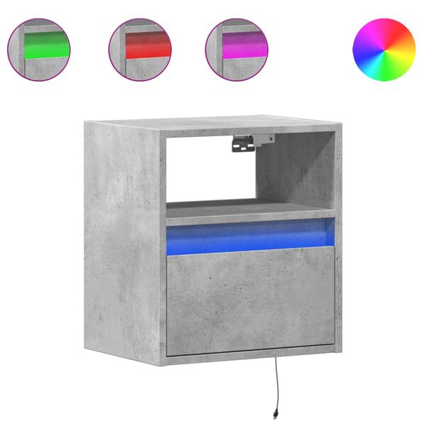 vidaXL Mobili TV a Parete con Luci LED 2pz Grigio Cemento 41x31x45 cm