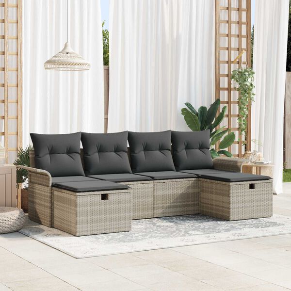 vidaXL Set Divano da Giardino 6 pcs Grigio chiaro polyrattan
