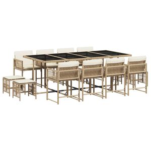 vidaXL Set da Pranzo da Giardino 13 pz con Cuscini Beige in Polyrattan