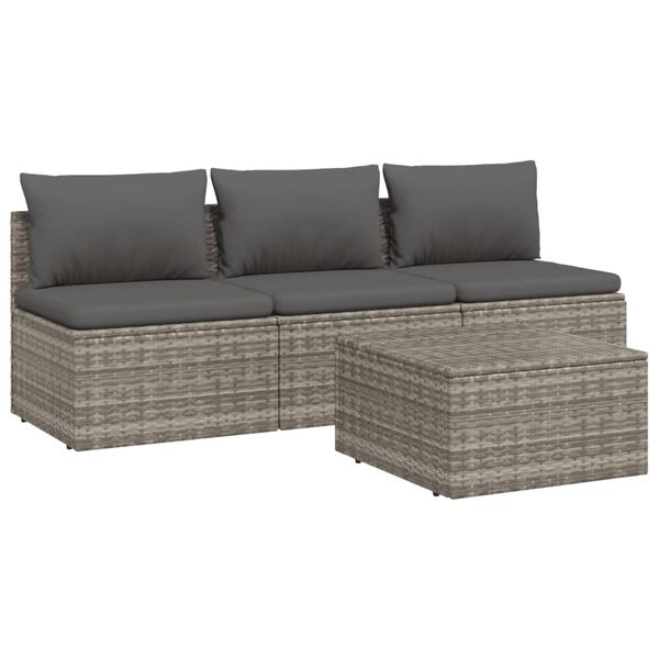 vidaXL Set Divani da Giardino 4 pz con Cuscini in Polyrattan Grigio