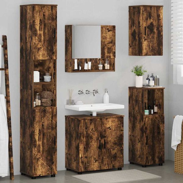 vidaXL Set di mobili per il bagno Montaggio a parete 5 pcs Rovere fumé