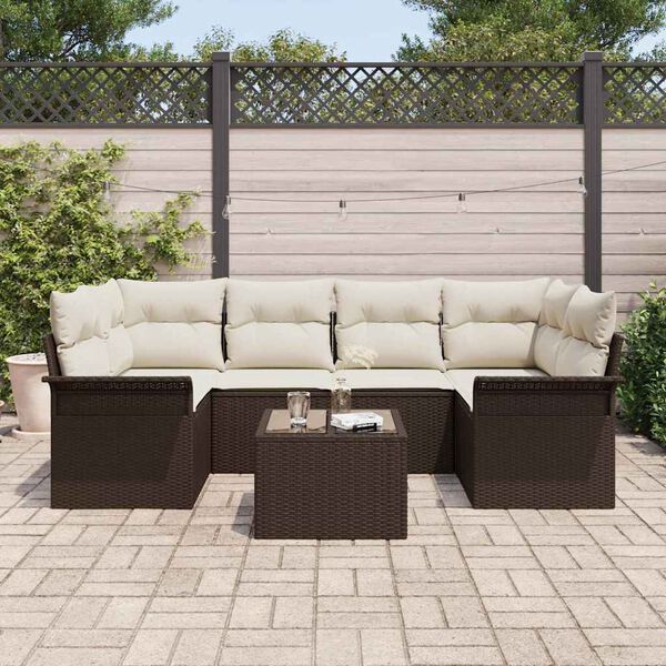 vidaXL Set Divano da Giardino con cuscino 7 pcs Marrone polyrattan