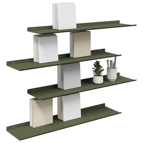 vidaXL Mensola sospesa 4 pcs Verde oliva 80 x 18 x 2,5 cm Acciaio