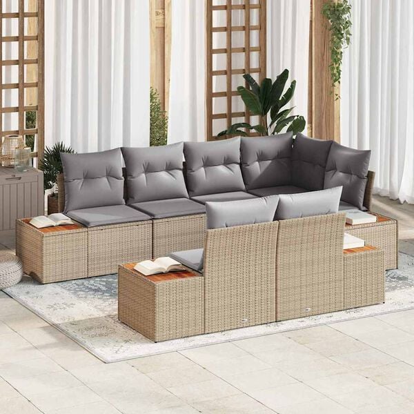 vidaXL Set Divano da Giardino 7 pcs Beige e Grigio Chiaro Polyrattan