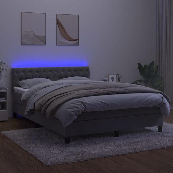 vidaXL Letto a Molle con Materasso e LED Grigio Chiaro 140x190 cm Velluto