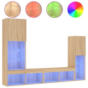 vidaXL Mobili TV a Muro con LED 4pz Rovere Sonoma Legno Multistrato