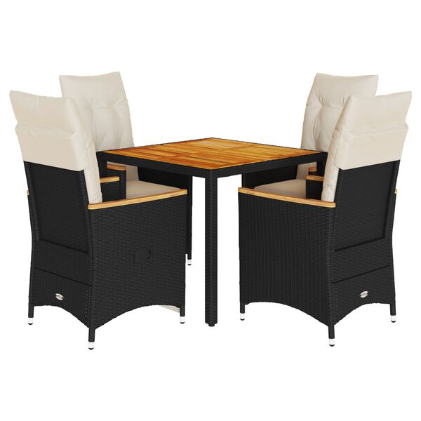 vidaXL Set da Pranzo da Giardino 5 pz Nero con Cuscini in Polyrattan