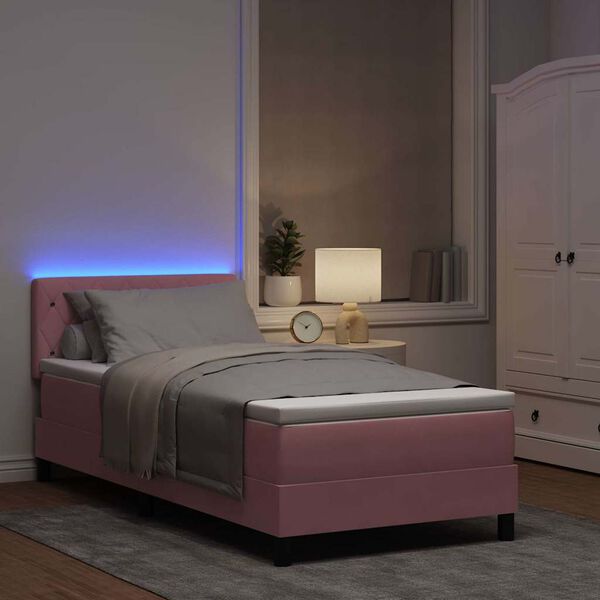 vidaXL Letto a Sorgente LED con materasso Rosa 100 x 200 cm Velluto