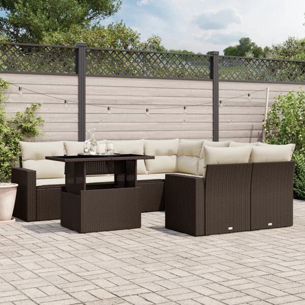 vidaXL Set Divani da Giardino 9pz con Cuscini Marrone in Polyrattan