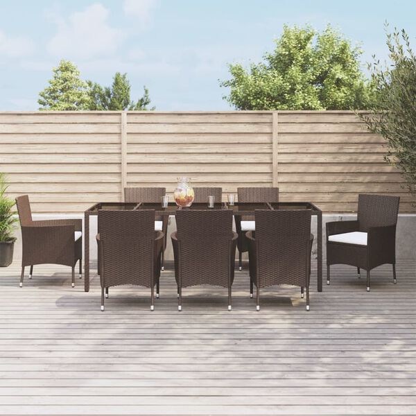 vidaXL Set da Pranzo da Giardino 9pz con Cuscini Marrone in Polyrattan