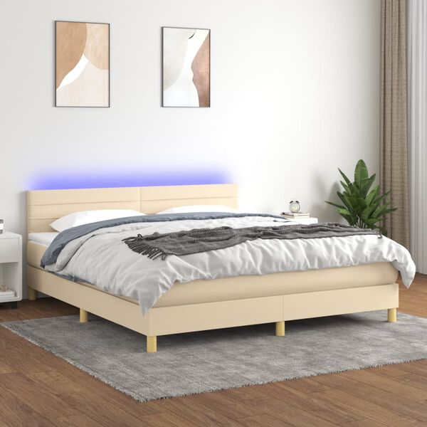 vidaXL Letto a Molle con Materasso e LED Crema 160x200 cm in Tessuto