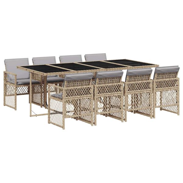 vidaXL Set da Pranzo da Giardino 9 pz con Cuscini Beige in Polyrattan