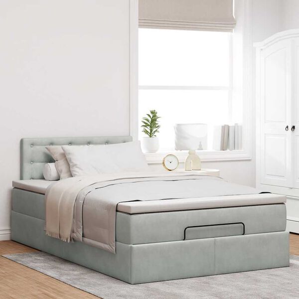 vidaXL Pouf Letto con Materasso Grigio Chiaro 120x190 cm in Velluto