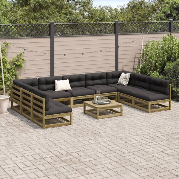 vidaXL Set Divani da Giardino 10 pz in Legno Impregnato di Pino