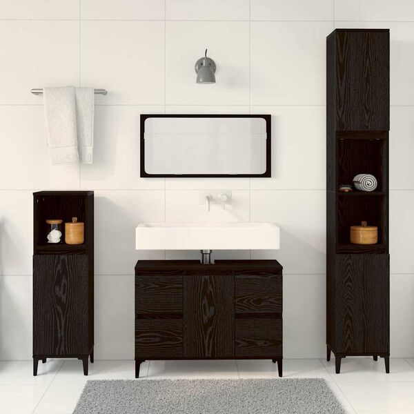 vidaXL Set di mobili per il bagno Montaggio a parete 3 pcs Rovere Nero