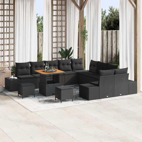 vidaXL Set Divano da Giardino con cuscino 13 pcs Nero polyrattan