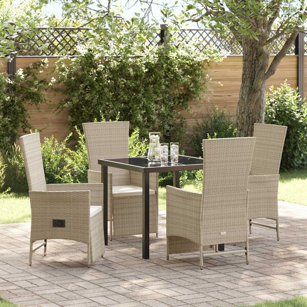 vidaXL Set da Pranzo per Giardino con cuscino 5 pcs Beige polyrattan