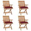vidaXL Sedie da Giardino Pieghevoli con Cuscini 4 pz Massello di Teak