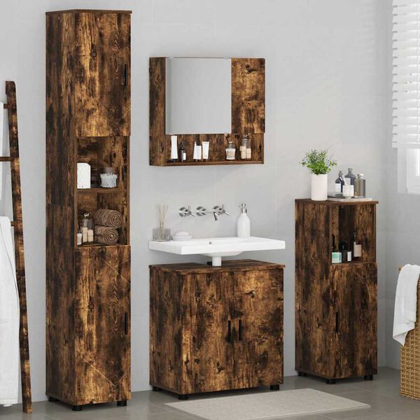 vidaXL Set di mobili per il bagno Montaggio a parete 4 pcs Rovere fum&eacute;