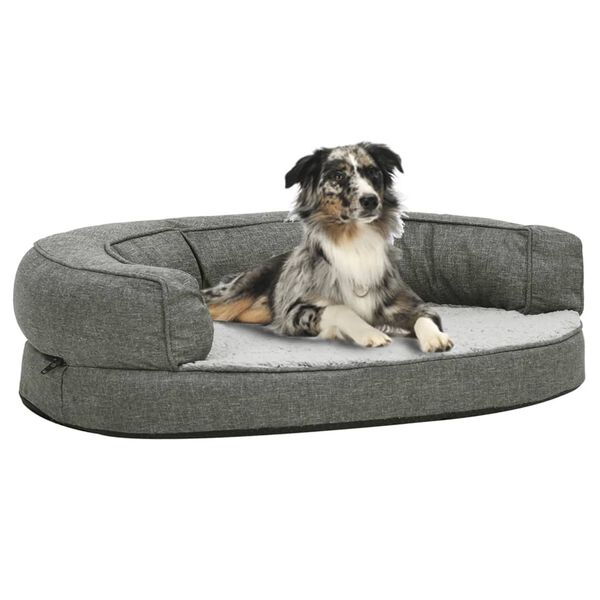 vidaXL Materasso Ergonomico per Cani 75x53 cm Pile Effetto Lino Grigio