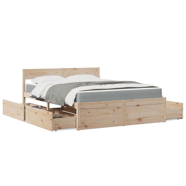 vidaXL Letto con Cassetti e Materasso 140x200 cm Legno Massello Pino