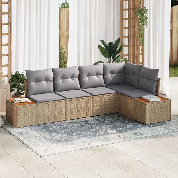 vidaXL Set Divano da Giardino 5 pcs beige e grigio chiaro Poly Rattan
