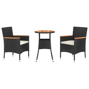 vidaXL Set Bistr&ograve; da Giardino 3 pz con Cuscini in Polyrattan Nero