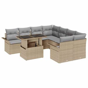 vidaXL Set Divano da Giardino con cuscino 9 pcs Beige Poly Rattan