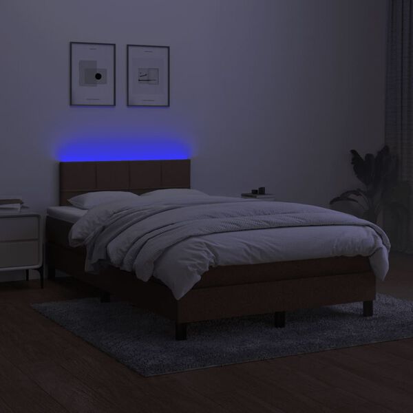 vidaXL Letto a Molle Materasso e LED Marrone Scuro 120x200 cm Tessuto