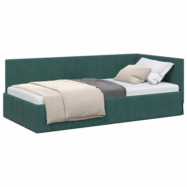 vidaXL Cornice del letto ad angolo Verde Scuro 90 cm x 190 cm Velluto
