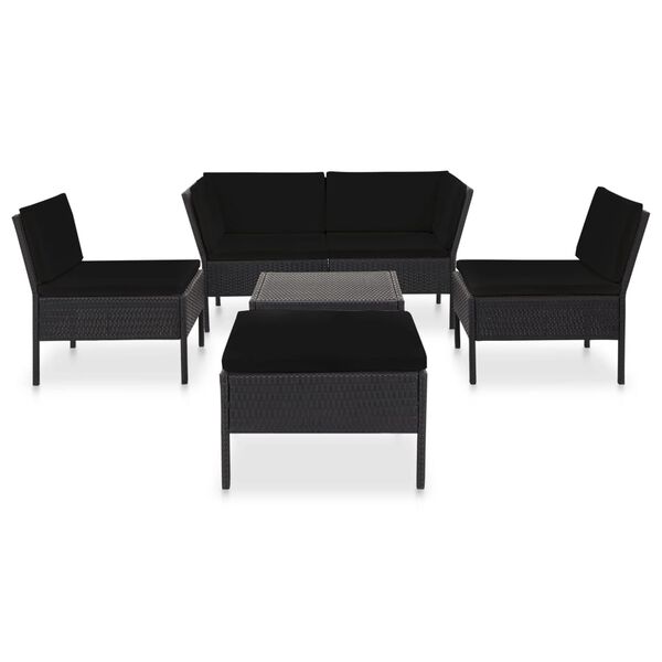 vidaXL Set Divani da Giardino 6 pz con Cuscini in Polyrattan Nero